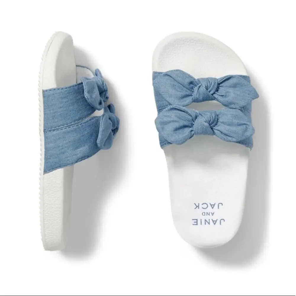 Janie and Jack Chambray Bow Slides, 8 - NWT